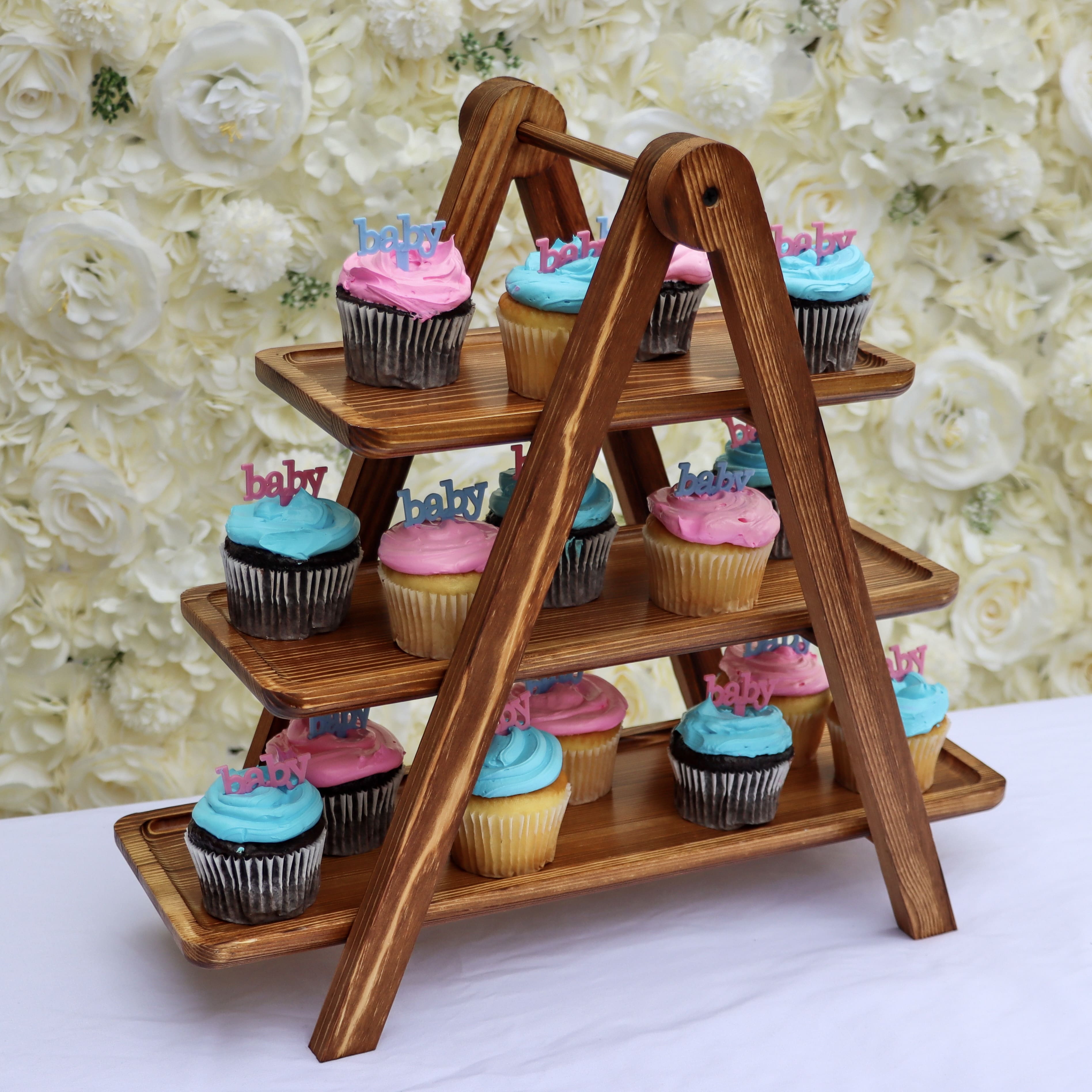 three tier wooden dessert display rental
